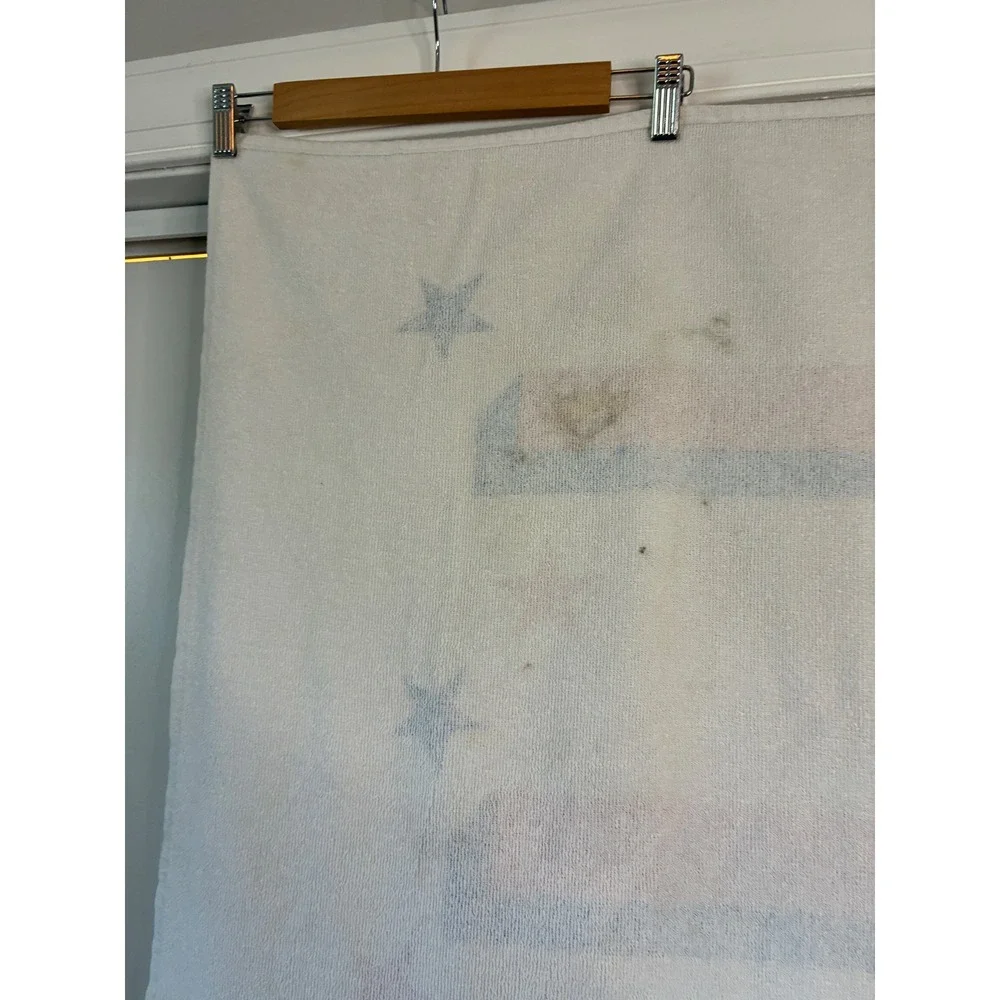 Vintage 80s 90s USA Beach Towel Retro Red White Blue Patriotic Stars Terry Cloth